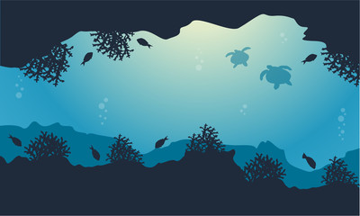 Silhouette of fish and turtle beauty landscape