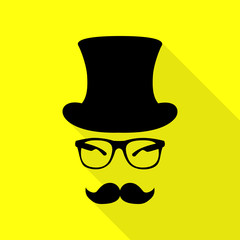 Hipster accessories design. Black icon with flat style shadow path on yellow background.