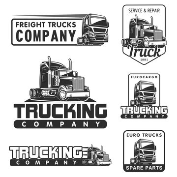 Truck Logo SET Service And Repair Black White Vector Illustration