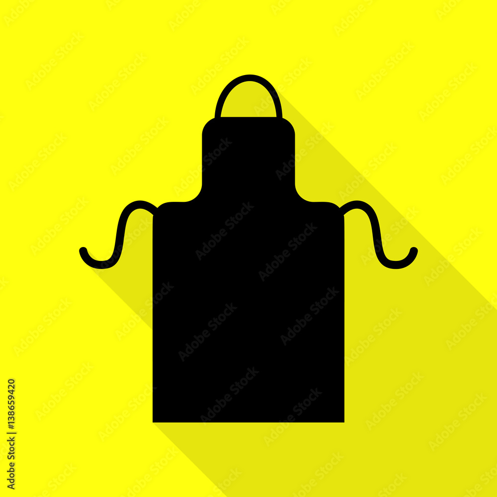 Poster apron simple sign. black icon with flat style shadow path on yellow background.