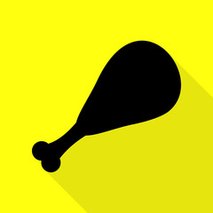 Chicken leg sign. Black icon with flat style shadow path on yellow background.