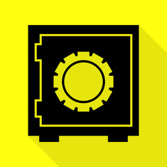 Safe sign illustration. Black icon with flat style shadow path on yellow background.