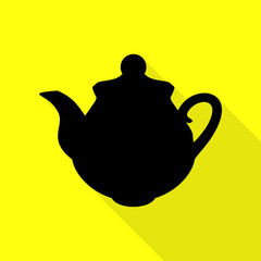 Tea maker Kitchen sign. Black icon with flat style shadow path on yellow background.
