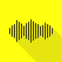 Sound waves icon. Black icon with flat style shadow path on yellow background.