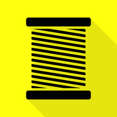 Thread sign illustration. Black icon with flat style shadow path on yellow background.