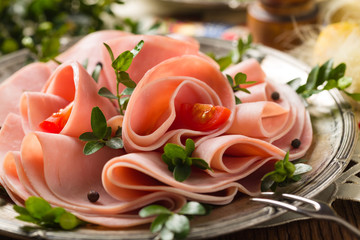Sliced ham with decoration Easter.