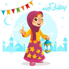 Thumb Up Young Girl Celebrating Ramadan