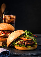 Homemade hamburger with fresh vegetables