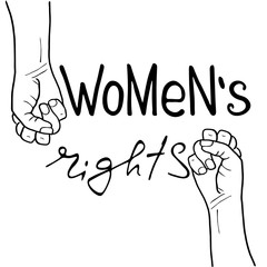 .Women`s rights .  Feminism poster with female fist.  Brush lettering. Vector design.