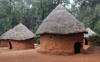 Mud huts in a traditional Kenyan village`