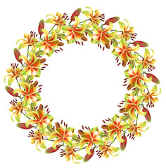 Yellow garden lily watercolor wreath floral illustration