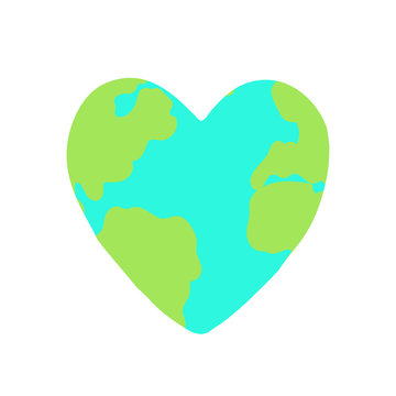 Heart shape planet Earth. Vector hand drawn illustration