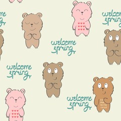 Vector seamless pattern with cartoon cute bears