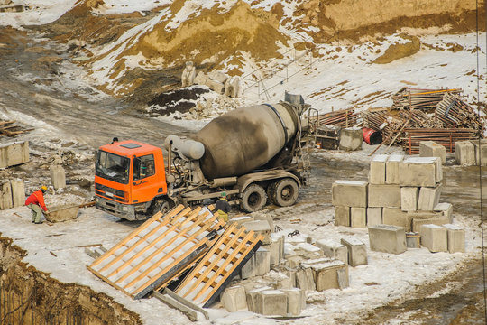 Mixer truck construction site