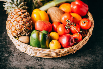 delicious fesh fruits and vegetables for a healthy and balanced diet