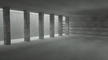 Abstract concrete space with columns, 3 d render