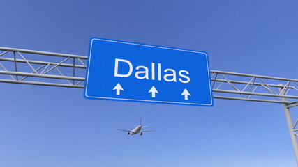 Commercial airplane arriving to Dallas airport. Travelling to United States conceptual 3D rendering