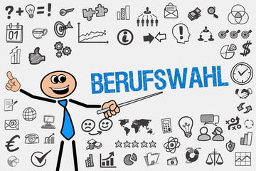 Berufswahl / Mann mit Symbole