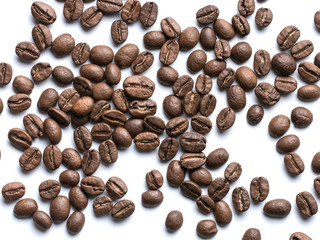Coffee beans closeup on white background