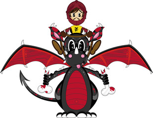 Cute Cartoon Medieval Knight Riding a Dragon