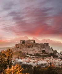 Poster Acropolis with Parthenon temple against sunset in Athens, Greece © Tomas Marek