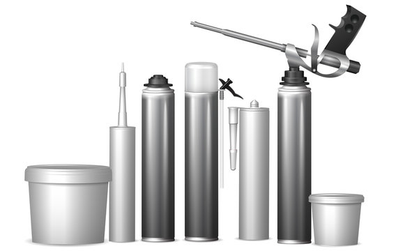 Mock Up template bottles with building materials. Vector  illust