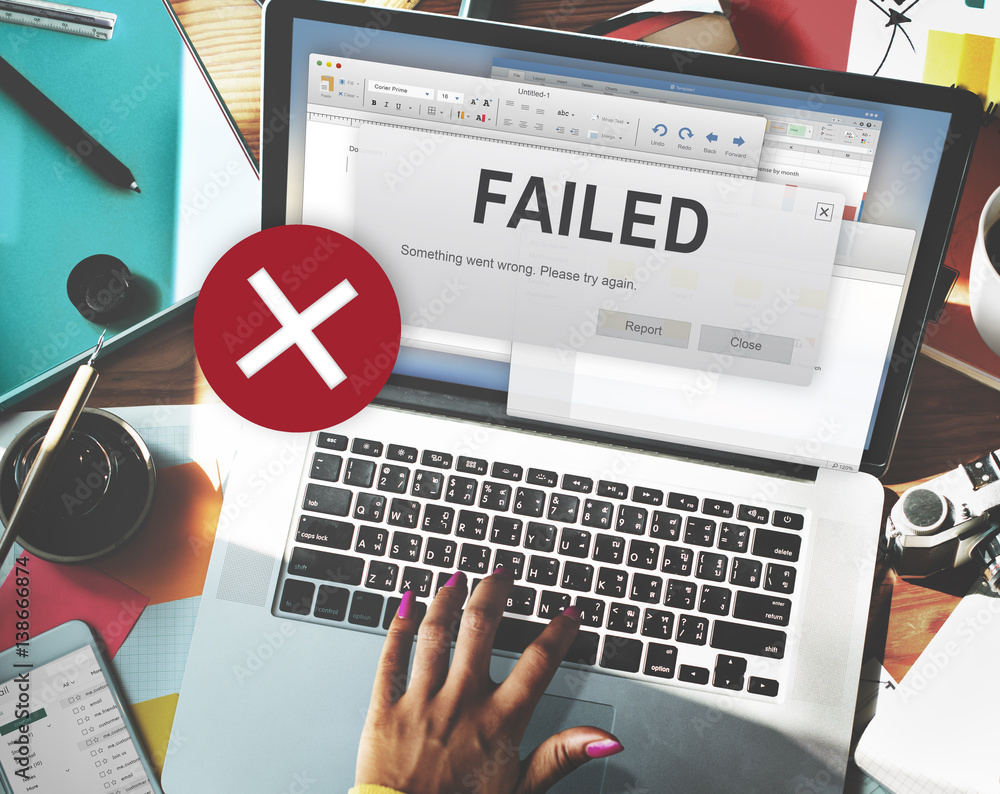 Aufkleber failed fail failing fiasco inability unsuccessful concept