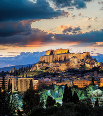 Acropolis with Parthenon temple against sunset in Athens, Greece - obrazy, fototapety, plakaty
