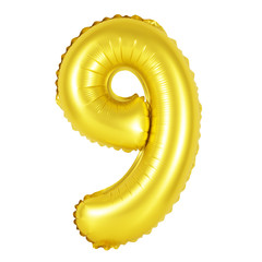 number 9 (nine) from balloons (golden)