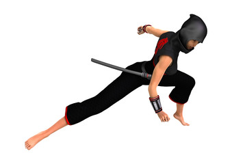 3D Rendering Female Ninja on White © photosvac