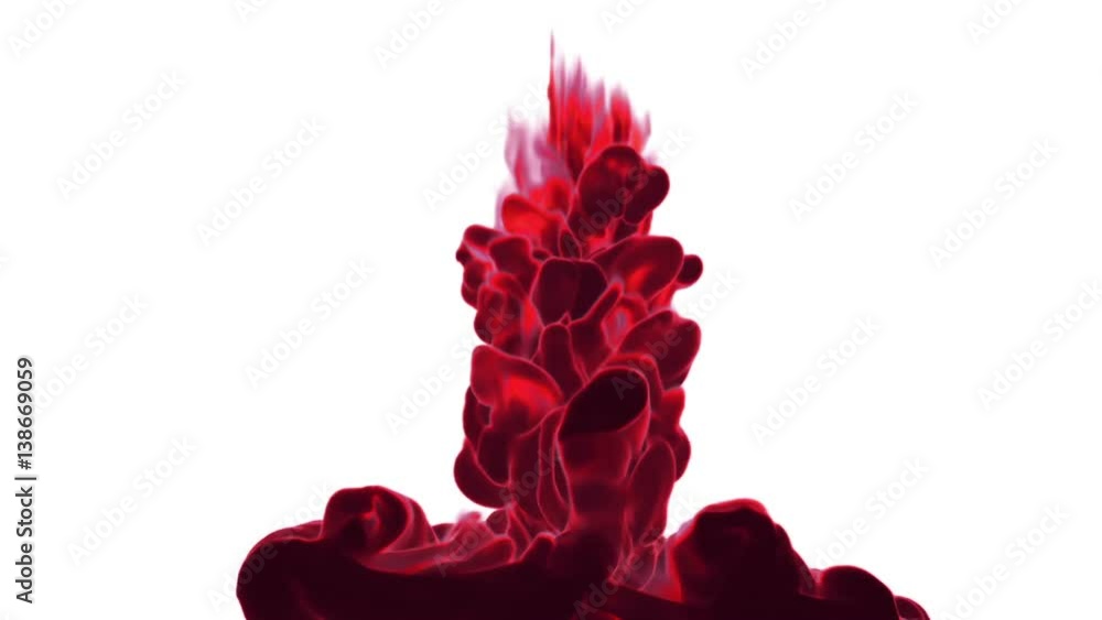 Poster volume effects red ink in water or massive fume in air. vfx for compositing with alpha mask. use it 