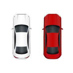 Two cars. White and red. Isolated on white background. illustration