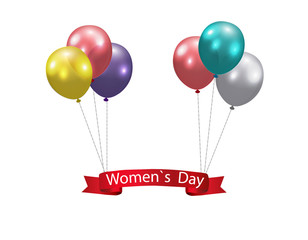 Women s Day Multicolored balloons and a ribbon with the inscription. illustration