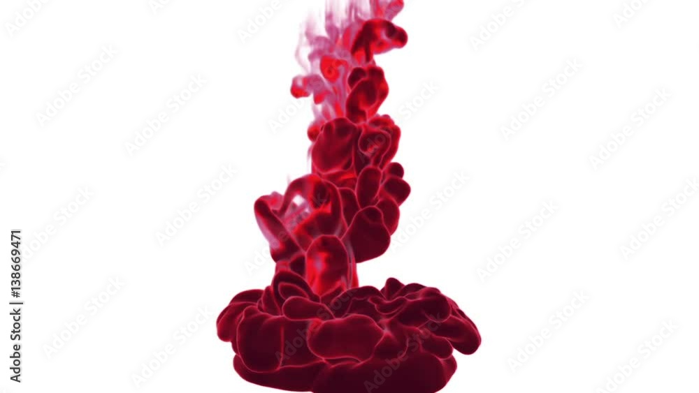 Poster volume effects red ink in water or massive fume in air. vfx for compositing with alpha mask. use it 