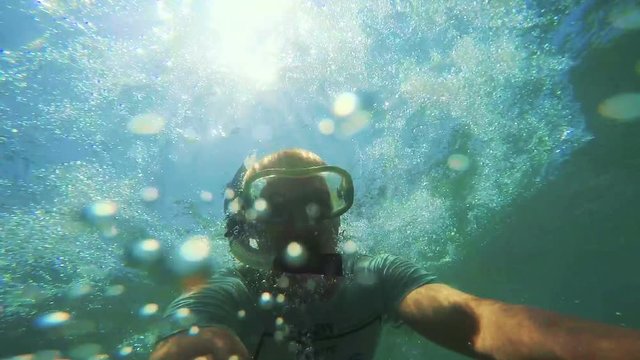 Snorkling. Man snorkling over the seabed