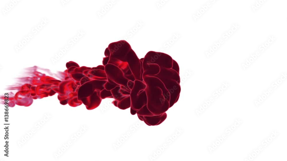 Poster volume effects red ink in water or massive fume in air. vfx for compositing with alpha mask. use it 