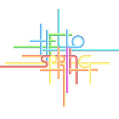 Vector typography background, phrase Hello Spring made with stripes. Template for card banner poster and print for t-shirt. Vintage texture in rainbow colors on white background.