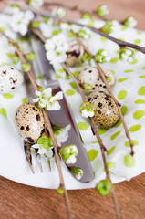 Easter table setting with spring flowers.