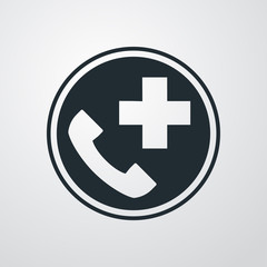 Icono plano circulo telefono emergencia en fondo degradado