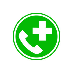 Obraz premium Icono plano circulo telefono emergencia verde en fondo blanco