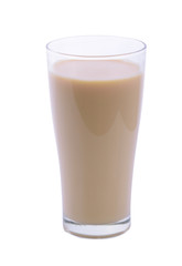 glass of white malt milk isolated on white background