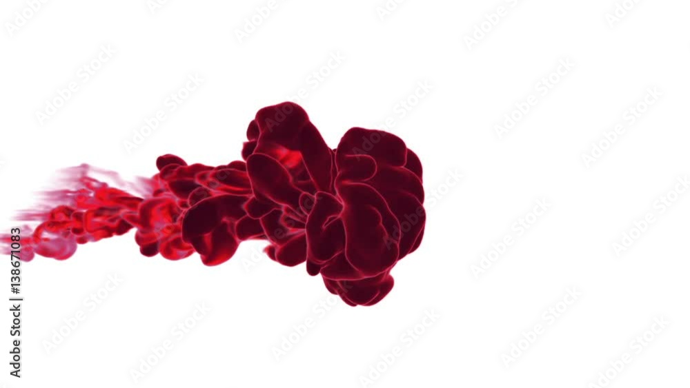 Poster volume effects dissolve red ink in water or massive fume in air. vfx for compositing with alpha mask