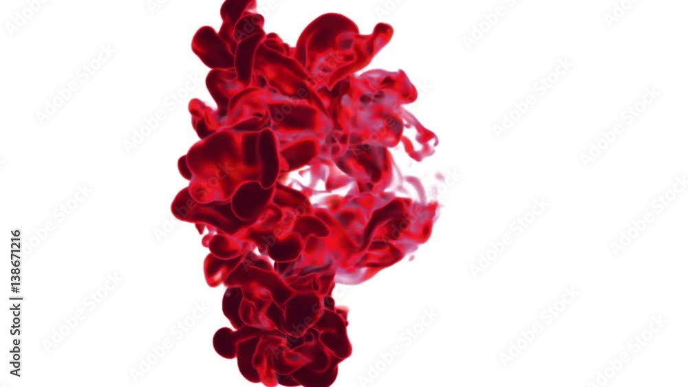 Poster volume effects dissolve red ink in water or massive fume in air. vfx for compositing with alpha mask