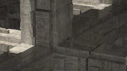 Abstract industrial concrete space with columns, 3 d render