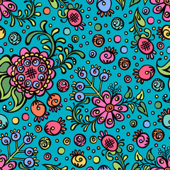 Flowers doodle. Vector seamless pattern (background).