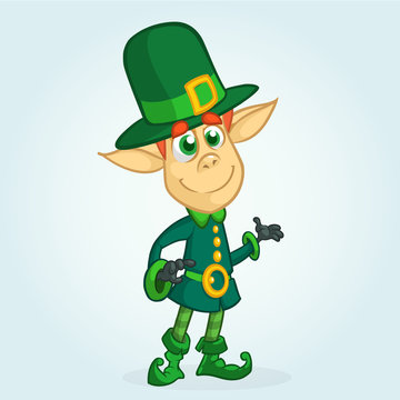 Cartoon Leprechaun. Vector illustration of  Leprechaun character presenting. St Patrick's Day mascot