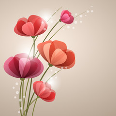 Bouquet of red flowers. Greeting card for Mother's Day, Birthday and Women's Day. Floral background. Vector illustration