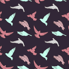Seamless pattern with flying birds in beautiful colors, vector illustration for your design 