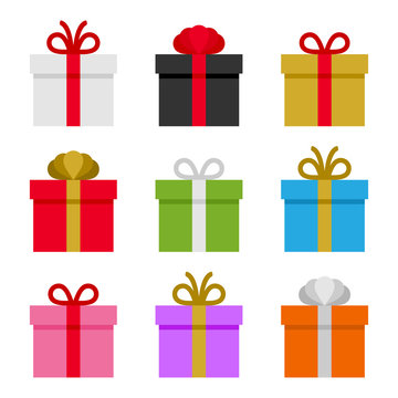 Colorful Gift Boxes Set. Vector