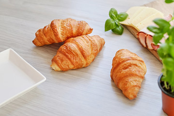 Close up croissant snacks on a table.